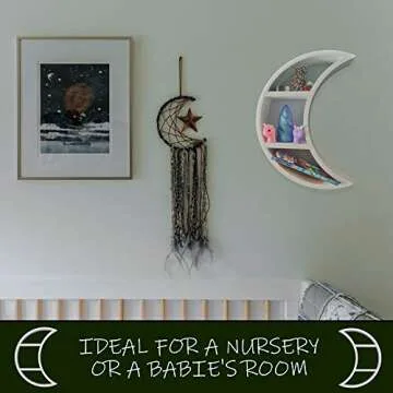 Crescent Moon Shelf - Floating Wooden Shelves - Crescent Shaped Wall Hanging Moon Child Decor, Display for Bedroom, Nursery & Living Room- Ideal for Small Plants, Books & Toys by Glenbarn