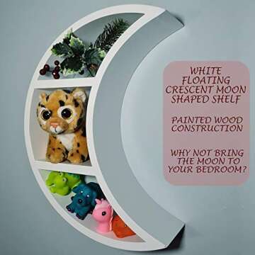 Crescent Moon Shelf - Floating Wooden Shelves - Crescent Shaped Wall Hanging Moon Child Decor, Display for Bedroom, Nursery & Living Room- Ideal for Small Plants, Books & Toys by Glenbarn