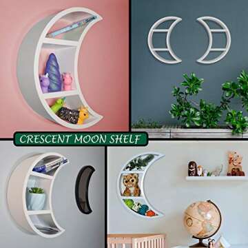 Crescent Moon Shelf - Floating Wooden Shelves - Crescent Shaped Wall Hanging Moon Child Decor, Display for Bedroom, Nursery & Living Room- Ideal for Small Plants, Books & Toys by Glenbarn