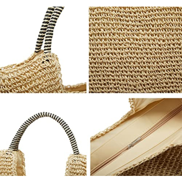 Women Straw Bgas Woven Tote Large Beach Summer Handmade Weaving Shoulder Bag Handbag