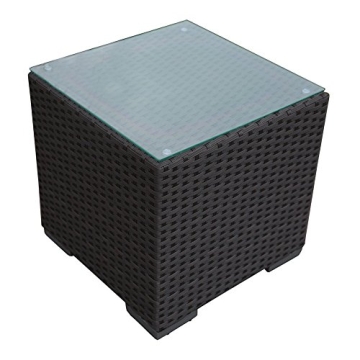 Abba Patio Wicker Side Table with Glass Top 16-Inch