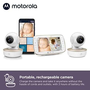 Motorola Baby Monitor VM855-2 - Indoor 2-Camera Video with Crib Mount - HD 720p, Connects to Phone App, 1000ft Range, 2-Way Audio, Split-Screen, Digital Pan-Tilt-Zoom, Room Temp Monitoring, Music