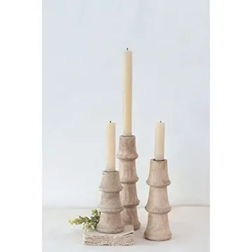 Creative Co-Op Hand Carved Mango Candle Holder - Whimsical Beauty