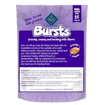 Blue Buffalo Bursts Crunchy & Creamy Cat Treats, Great for Training, Delish Liver & Beef, 5-oz Bag