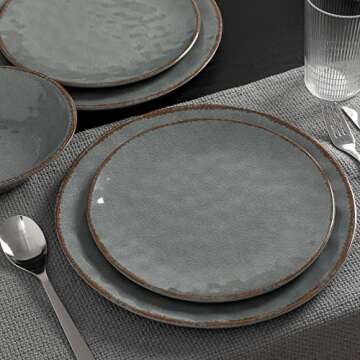 LEHAHA Rustic Farmhouse 12 Piece Melamine Camping Dinnerware Set, Plates and Bowls Sets, Indoor and ...