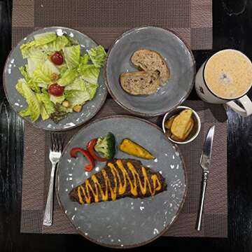 LEHAHA Rustic Farmhouse 12 Piece Melamine Camping Dinnerware Set, Plates and Bowls Sets, Indoor and Outdoor Use, Lightweight and Unbreakable Kitchen dishes Set for 4(Grey)