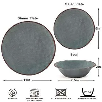 Rustic 12-Piece Melamine Dinnerware Set for 4