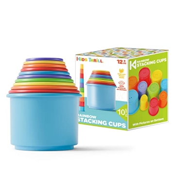 KIDSTHRILL Rainbow Colors Baby Stacking Cups for Toddlers, Tall Baby Stacking Toys Nesting Cups, Dra...