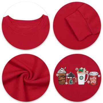 LUKYCILD Christmas Coffee Sweatshirt Women Merry Christmas Shirt Ice Cream Graphic Pullover Xmas Holiday Casual Novelty Tops