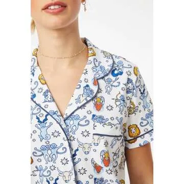 Yiulangde Women Cute Ribbit Monkey Pajamas Y2k Animal Print 2 Piece Preppy Pjs Shorts Matching Button Up Lounge Shirts Pj Set