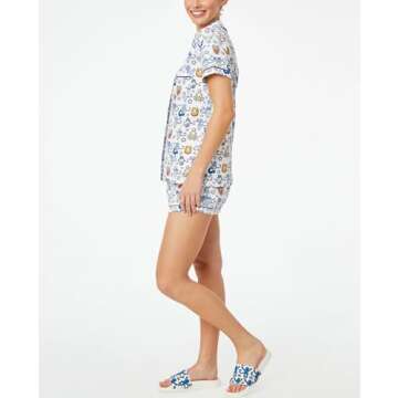 Yiulangde Women Cute Ribbit Monkey Pajamas Y2k Animal Print 2 Piece Preppy Pjs Shorts Matching Button Up Lounge Shirts Pj Set