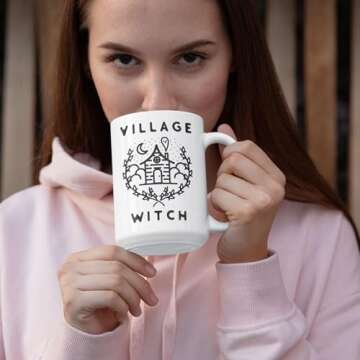 LookHUMAN Halloween Witchy Coffee Mug - Village Witch Cup for Tea Lovers - Scary-Themed Novelty GIft for Co-Workers Family & Friends, Microwave Safe Spooky Presents for Women & Men, 15oz