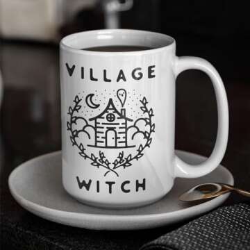 LookHUMAN Halloween Witchy Coffee Mug - Village Witch Cup for Tea Lovers - Scary-Themed Novelty GIft for Co-Workers Family & Friends, Microwave Safe Spooky Presents for Women & Men, 15oz