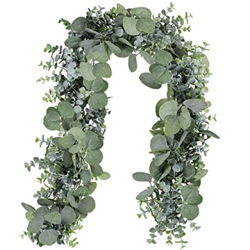 Winlyn 5.9' Long Faux Leaves Greenery Artificial Silver Dollar Eucalyptus Garland in Grey Green Wedd...