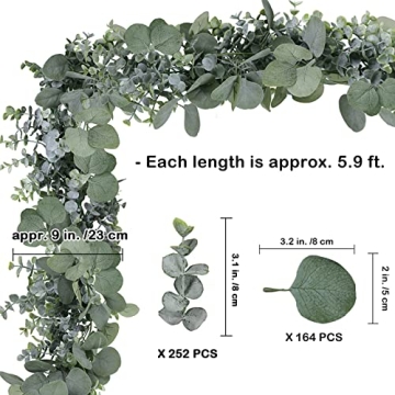 Winlyn 5.9' Long Faux Leaves Greenery Artificial Silver Dollar Eucalyptus Garland in Grey Green Wedding Arch Swag Backdrop Garland Doorways Table Runner Garland Indoor Outdoor