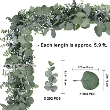 Winlyn 5.9' Long Faux Leaves Greenery Artificial Silver Dollar Eucalyptus Garland in Grey Green Wedding Arch Swag Backdrop Garland Doorways Table Runner Garland Indoor Outdoor