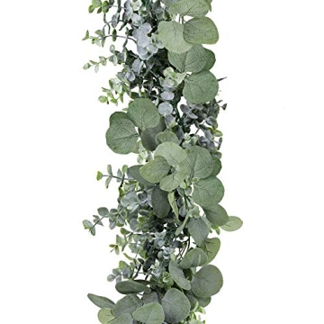Winlyn 5.9' Long Faux Leaves Greenery Artificial Silver Dollar Eucalyptus Garland in Grey Green Wedding Arch Swag Backdrop Garland Doorways Table Runner Garland Indoor Outdoor