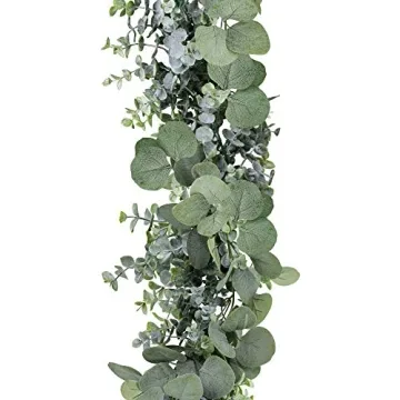 Winlyn 5.9' Long Faux Leaves Greenery Artificial Silver Dollar Eucalyptus Garland in Grey Green Wedding Arch Swag Backdrop Garland Doorways Table Runner Garland Indoor Outdoor