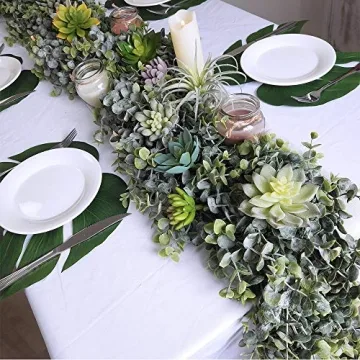 Winlyn 5.9' Long Faux Leaves Greenery Artificial Silver Dollar Eucalyptus Garland in Grey Green Wedding Arch Swag Backdrop Garland Doorways Table Runner Garland Indoor Outdoor