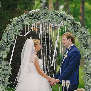 Winlyn 5.9' Long Faux Leaves Greenery Artificial Silver Dollar Eucalyptus Garland in Grey Green Wedding Arch Swag Backdrop Garland Doorways Table Runner Garland Indoor Outdoor