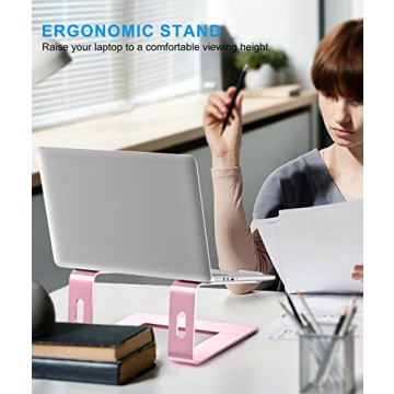BoYata M5 Laptop Stand, Aluminum Ergonomic Laptop Riser Computer Stand for Desk, Detachable Laptop Holder Compatible for All 10-15.9" MacBook Air Pro, Samsung, Acer, HP, Dell Laptops-Pink