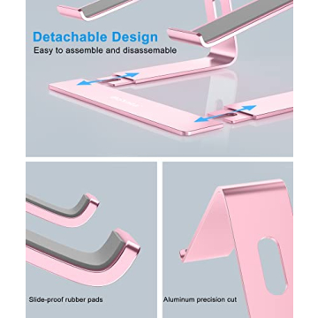 BoYata M5 Laptop Stand, Aluminum Ergonomic Laptop Riser Computer Stand for Desk, Detachable Laptop Holder Compatible for All 10-15.9" MacBook Air Pro, Samsung, Acer, HP, Dell Laptops-Pink