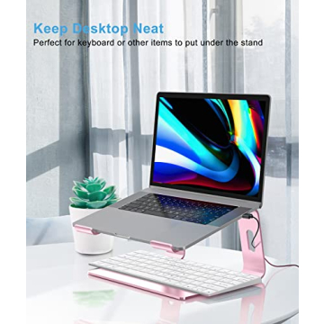 BoYata M5 Laptop Stand, Aluminum Ergonomic Laptop Riser Computer Stand for Desk, Detachable Laptop Holder Compatible for All 10-15.9" MacBook Air Pro, Samsung, Acer, HP, Dell Laptops-Pink
