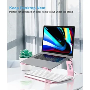 BoYata M5 Laptop Stand, Aluminum Ergonomic Laptop Riser Computer Stand for Desk, Detachable Laptop Holder Compatible for All 10-15.9" MacBook Air Pro, Samsung, Acer, HP, Dell Laptops-Pink