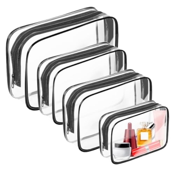 AUROZA 4 Pack Clear Toiletry Bag, Portable Travel Makeup Pouch with Zipper, TSA Approved Organizer, ...