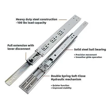 Decobasics Double Spring Soft Close Drawer Slides 22 inch (10 Set/Pair) Full Extension Ball Bearing 100 lbs Capacity Heavy Duty Drawer Slides and Glides for Kitchen Cabinets & Furnitures Easy Install