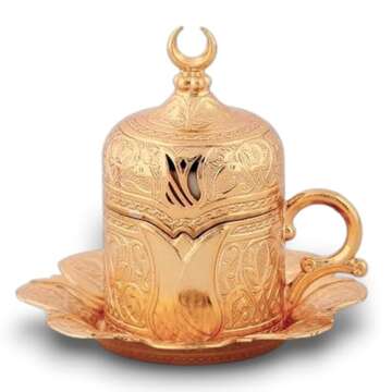 LaModaHome Tulip Patterned Porcelain Espresso Coffee Cup Set with Saucer, Holder and Spoons, Turkish...