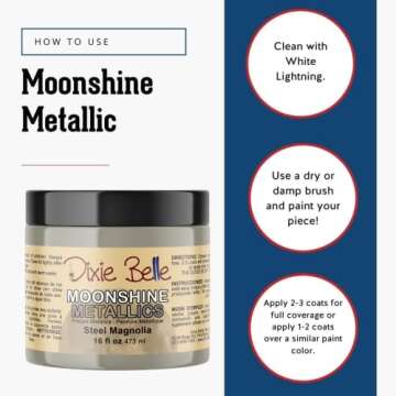 Dixie Belle Moonshine Metallics | Steel Magnolia (16oz) | Water-Based Shiny Chalk Mineral Paint | Metallic DIY Furniture Paint | Made in the USA
