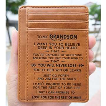 Engraved Leather Front Pocket Wallet Minimalist Slim Credit Card Holder for Men.-Brown