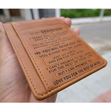 Engraved Leather Front Pocket Wallet Minimalist Slim Credit Card Holder for Men.-Brown