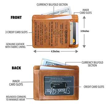 Engraved Leather Front Pocket Wallet Minimalist Slim Credit Card Holder for Men.-Brown