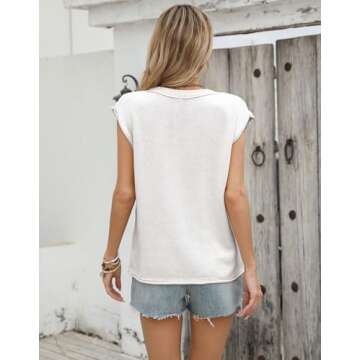 Allifewithu Women's Cap Sleeve Crew Neck Sweaters Vest American Flag Lightweight Sweaters Tops White Large