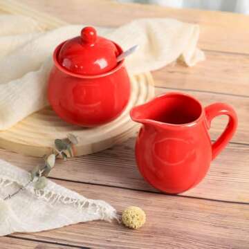 Ceramic Colorful Creamer and Sugar Set with Lid Spoon, Coffee Serving Set