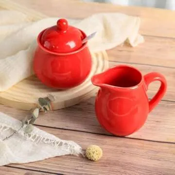 Ceramic Colorful Creamer and Sugar Set with Lid Spoon, Coffee Serving Set