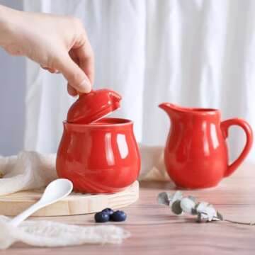 Ceramic Colorful Creamer and Sugar Set with Lid Spoon, Coffee Serving Set