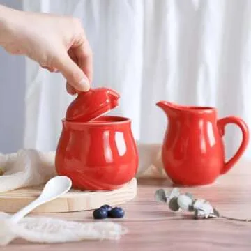 Ceramic Colorful Creamer and Sugar Set with Lid Spoon, Coffee Serving Set