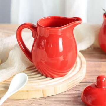 Ceramic Colorful Creamer and Sugar Set with Lid Spoon, Coffee Serving Set