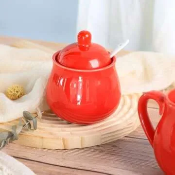 Ceramic Colorful Creamer and Sugar Set with Lid Spoon, Coffee Serving Set