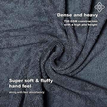 BIOWEAVES 100% Organic Cotton 700 GSM Plush 6-Piece Towel Set GOTS Certified, 2 Bath Towels, 2 Hand Towels & 2 Washcloths - Charcoal