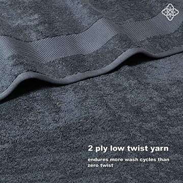 BIOWEAVES 100% Organic Cotton 700 GSM Plush 6-Piece Towel Set GOTS Certified, 2 Bath Towels, 2 Hand Towels & 2 Washcloths - Charcoal