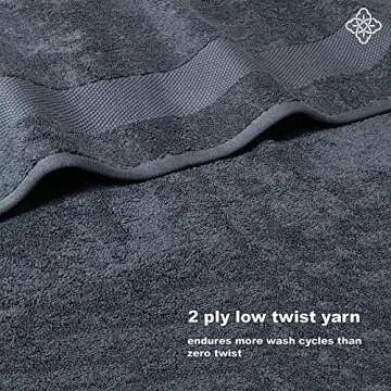 BIOWEAVES 100% Organic Cotton 700 GSM Plush 6-Piece Towel Set GOTS Certified, 2 Bath Towels, 2 Hand Towels & 2 Washcloths - Charcoal
