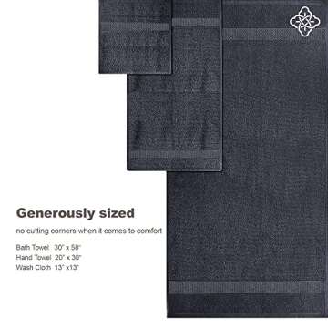 BIOWEAVES 100% Organic Cotton 700 GSM Plush 6-Piece Towel Set GOTS Certified, 2 Bath Towels, 2 Hand Towels & 2 Washcloths - Charcoal