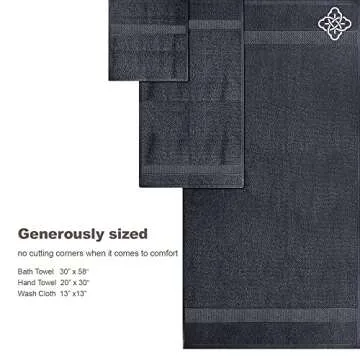 BIOWEAVES 100% Organic Cotton 700 GSM Plush 6-Piece Towel Set GOTS Certified, 2 Bath Towels, 2 Hand Towels & 2 Washcloths - Charcoal
