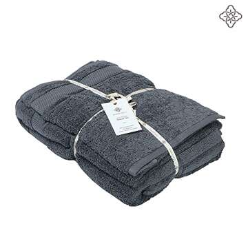 BIOWEAVES 100% Organic Cotton 700 GSM Plush 6-Piece Towel Set GOTS Certified, 2 Bath Towels, 2 Hand Towels & 2 Washcloths - Charcoal