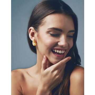 Teardrop Earrings Dupes for Women, Chunky Gold Hoop Earrings, Lightweight Hypoallergenic 14k Gold Plated, Gift Designer Dupes Jewelry