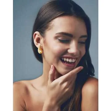 Teardrop Earrings Dupes for Women, Chunky Gold Hoop Earrings, Lightweight Hypoallergenic 14k Gold Plated, Gift Designer Dupes Jewelry